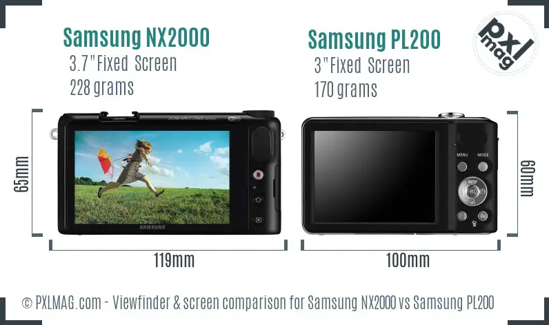 Samsung NX2000 vs Samsung PL200 Screen and Viewfinder comparison