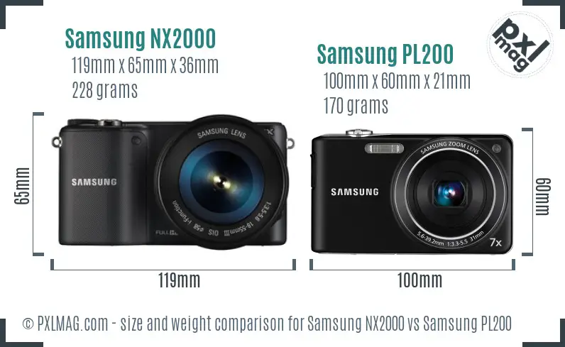 Samsung NX2000 vs Samsung PL200 size comparison