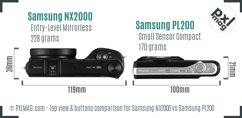 Samsung NX2000 vs Samsung PL200 top view buttons comparison