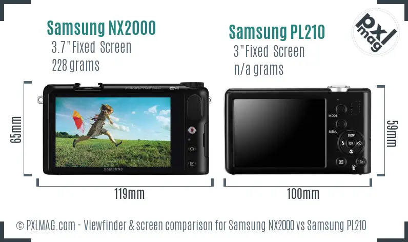 Samsung NX2000 vs Samsung PL210 Screen and Viewfinder comparison