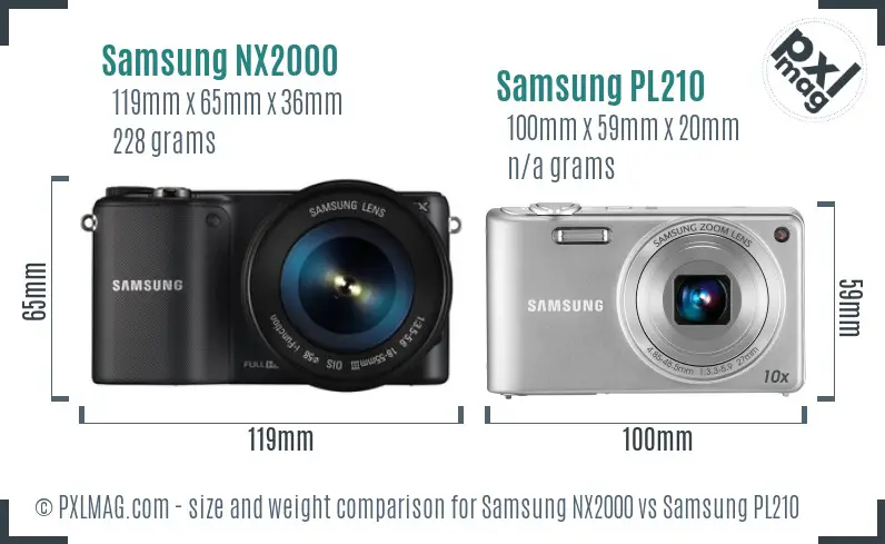 Samsung NX2000 vs Samsung PL210 size comparison