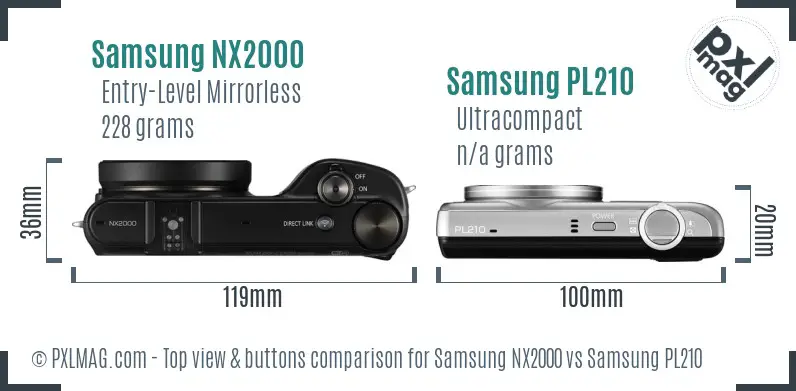 Samsung NX2000 vs Samsung PL210 top view buttons comparison