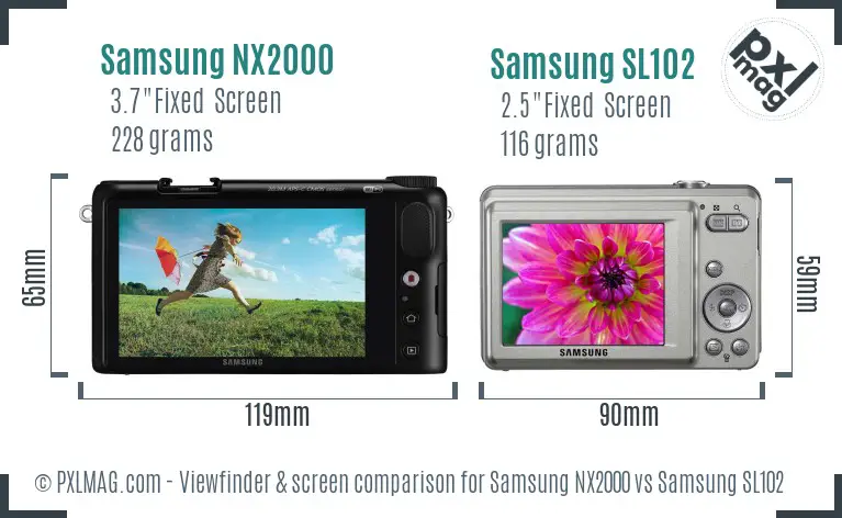 Samsung NX2000 vs Samsung SL102 Screen and Viewfinder comparison