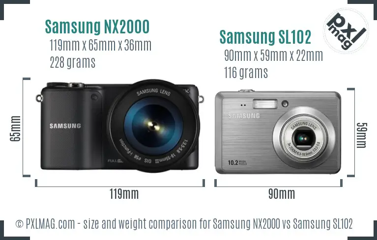 Samsung NX2000 vs Samsung SL102 size comparison