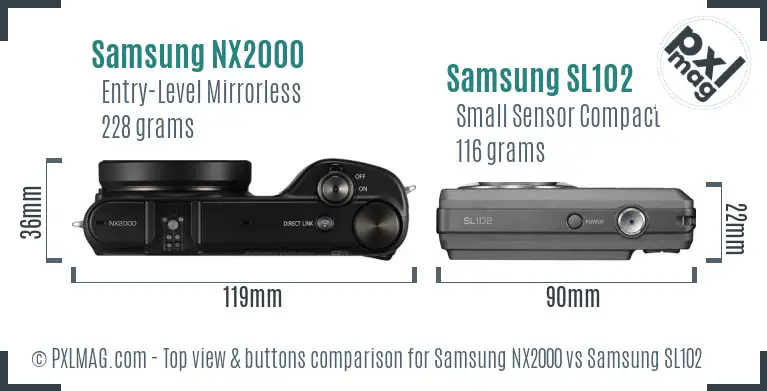 Samsung NX2000 vs Samsung SL102 top view buttons comparison