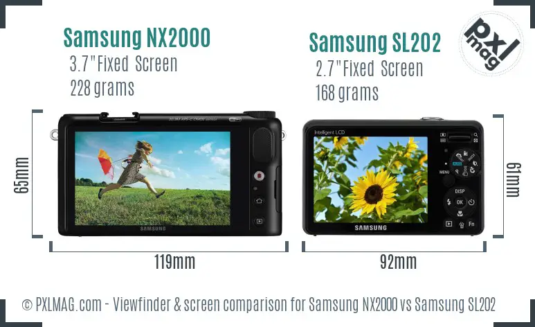 Samsung NX2000 vs Samsung SL202 Screen and Viewfinder comparison