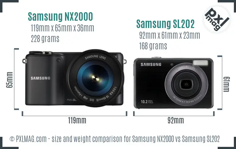 Samsung NX2000 vs Samsung SL202 size comparison