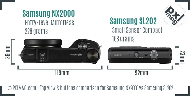 Samsung NX2000 vs Samsung SL202 top view buttons comparison