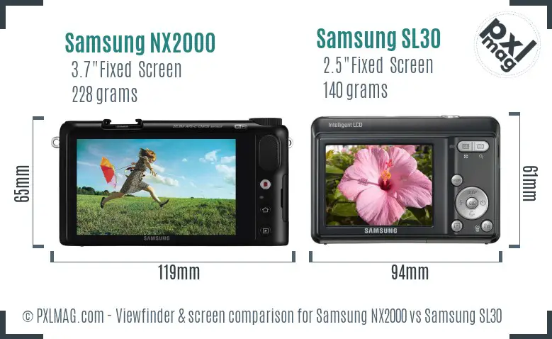 Samsung NX2000 vs Samsung SL30 Screen and Viewfinder comparison