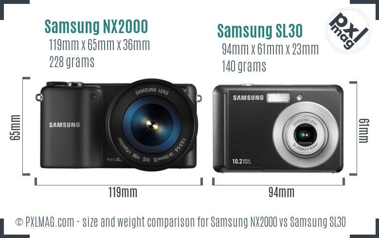 Samsung NX2000 vs Samsung SL30 size comparison