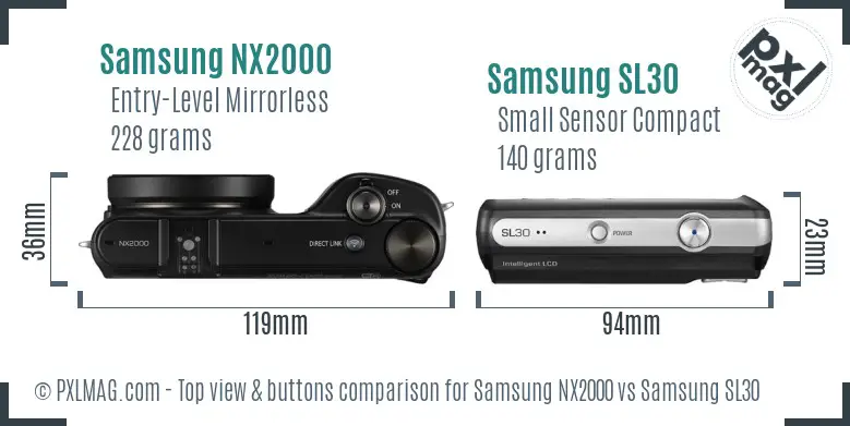 Samsung NX2000 vs Samsung SL30 top view buttons comparison