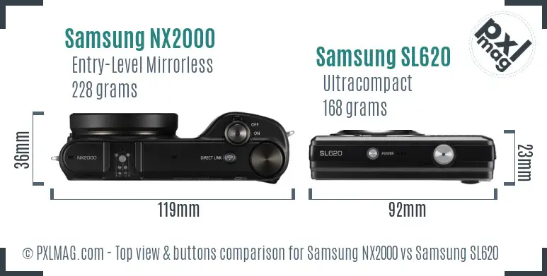 Samsung NX2000 vs Samsung SL620 top view buttons comparison