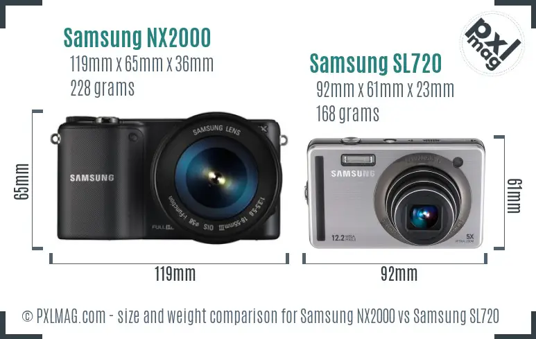 Samsung NX2000 vs Samsung SL720 size comparison