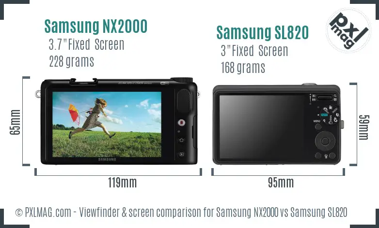 Samsung NX2000 vs Samsung SL820 Screen and Viewfinder comparison