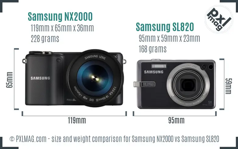 Samsung NX2000 vs Samsung SL820 size comparison