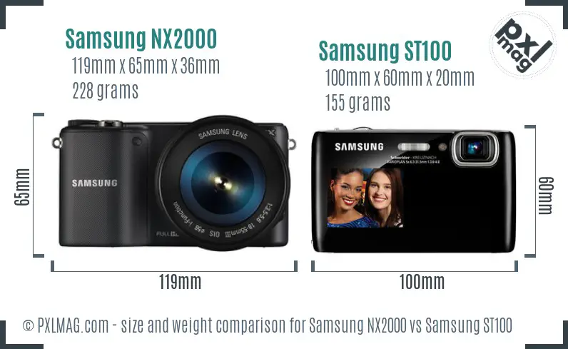 Samsung NX2000 vs Samsung ST100 size comparison