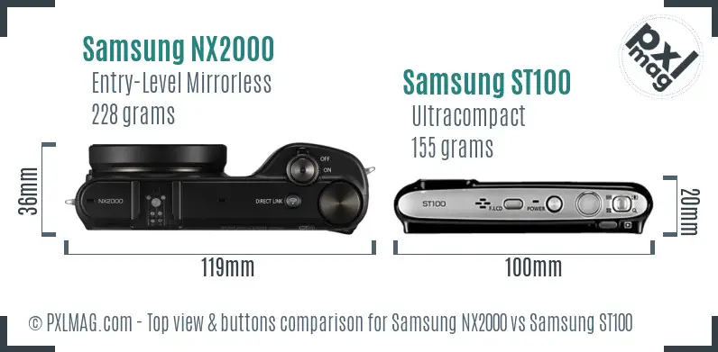 Samsung NX2000 vs Samsung ST100 top view buttons comparison