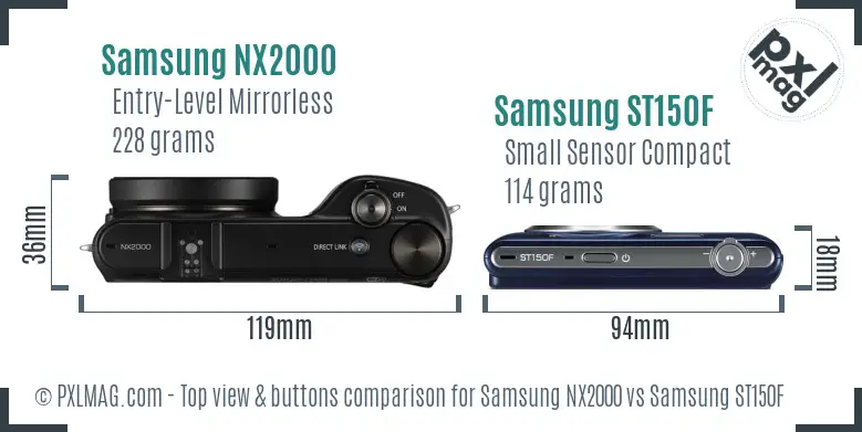 Samsung NX2000 vs Samsung ST150F top view buttons comparison
