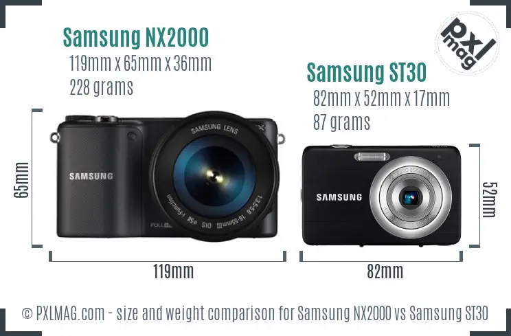Samsung NX2000 vs Samsung ST30 size comparison