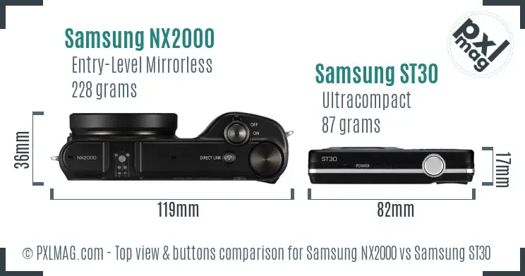 Samsung NX2000 vs Samsung ST30 top view buttons comparison