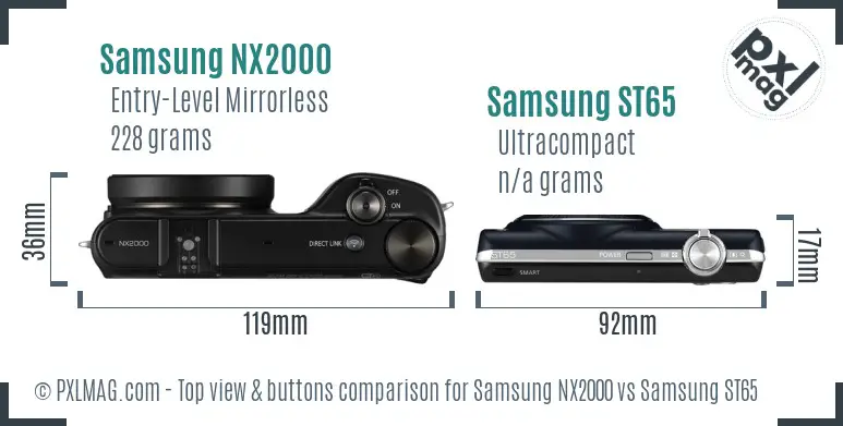 Samsung NX2000 vs Samsung ST65 top view buttons comparison