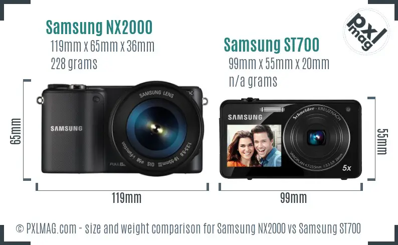 Samsung NX2000 vs Samsung ST700 size comparison