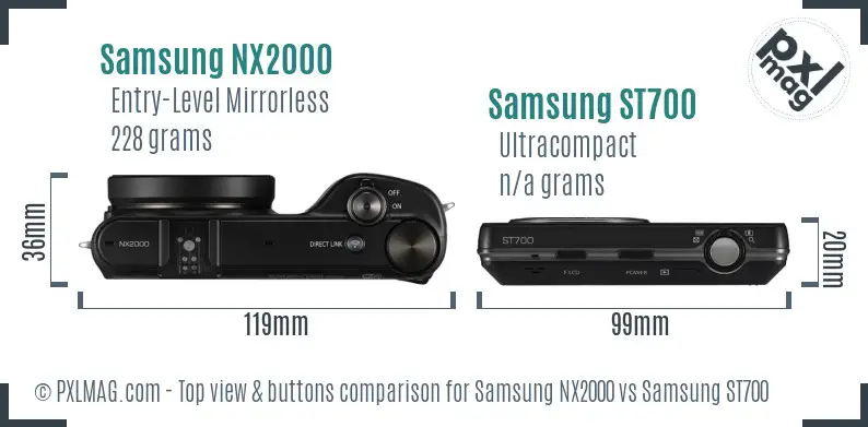 Samsung NX2000 vs Samsung ST700 top view buttons comparison
