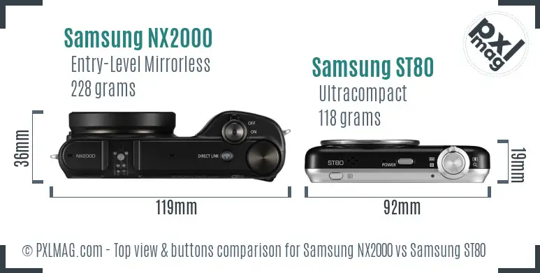 Samsung NX2000 vs Samsung ST80 top view buttons comparison