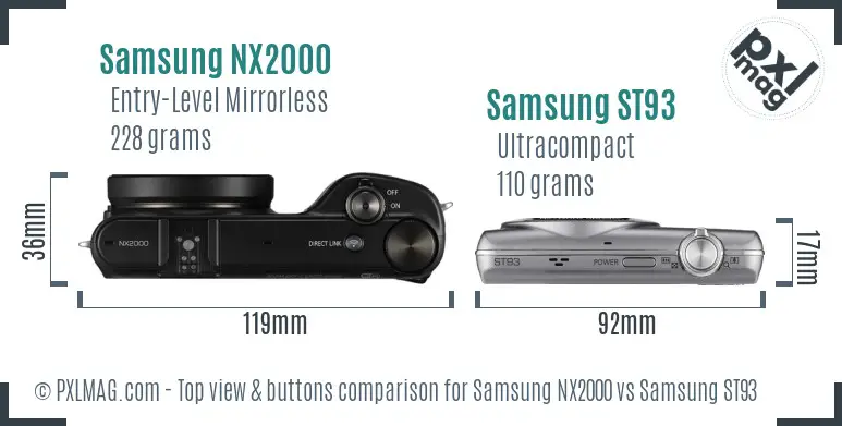 Samsung NX2000 vs Samsung ST93 top view buttons comparison Samsung NX2000 vs Samsung ST93 top view buttons comparison