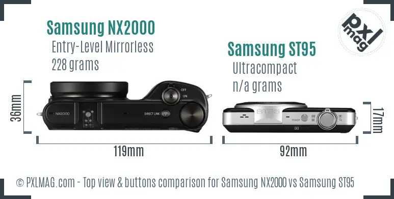 Samsung NX2000 vs Samsung ST95 top view buttons comparison