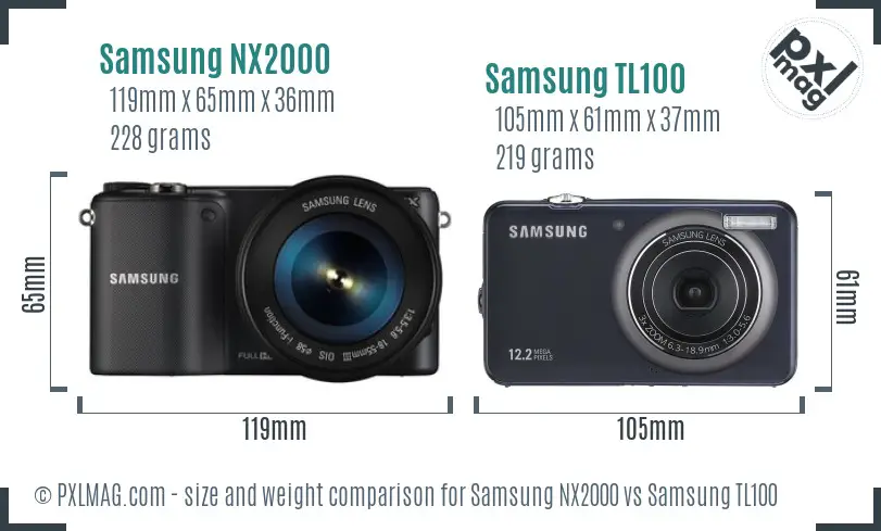 Samsung NX2000 vs Samsung TL100 size comparison