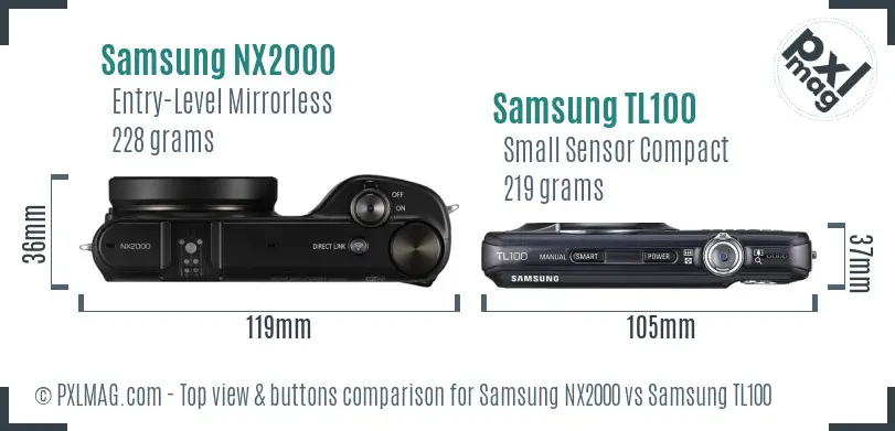 Samsung NX2000 vs Samsung TL100 top view buttons comparison