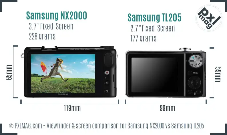 Samsung NX2000 vs Samsung TL205 Screen and Viewfinder comparison