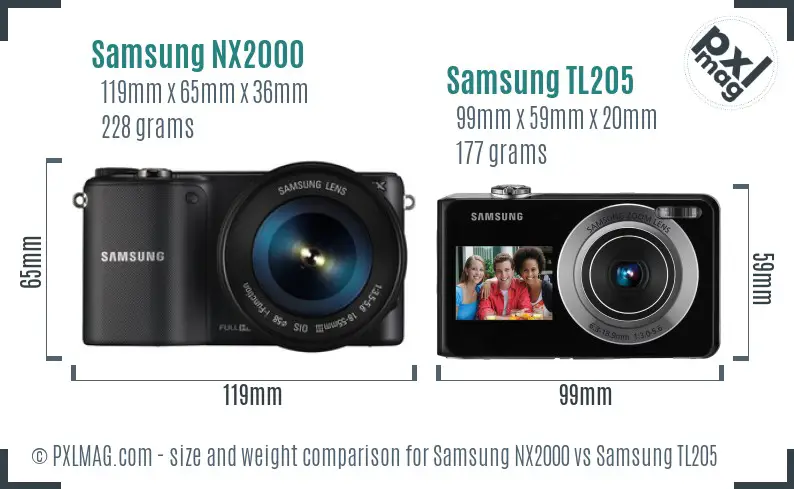 Samsung NX2000 vs Samsung TL205 size comparison