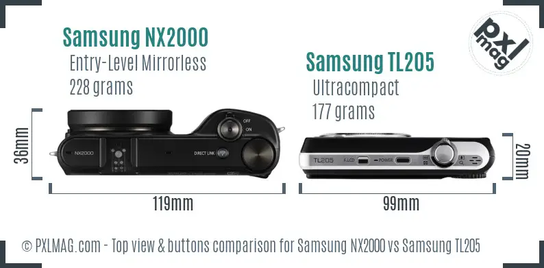 Samsung NX2000 vs Samsung TL205 top view buttons comparison