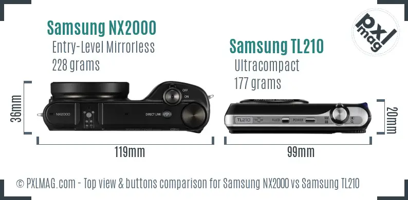 Samsung NX2000 vs Samsung TL210 top view buttons comparison