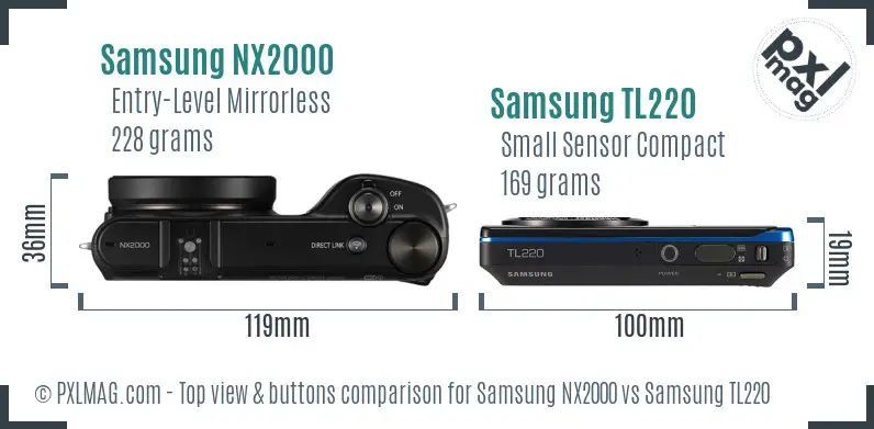 Samsung NX2000 vs Samsung TL220 top view buttons comparison