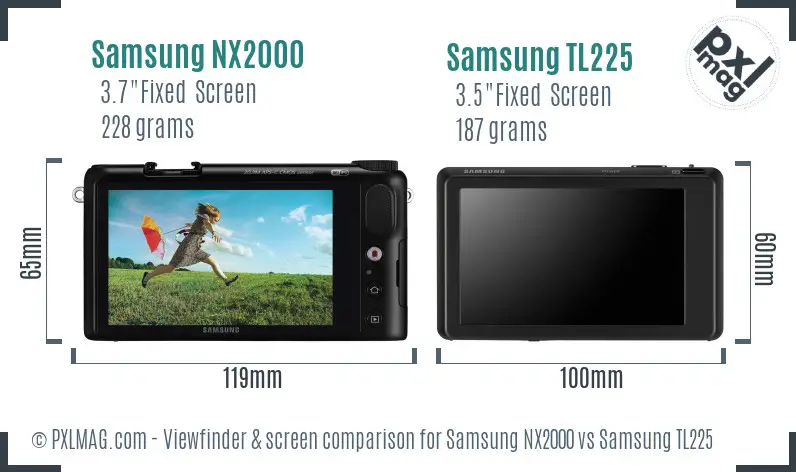 Samsung NX2000 vs Samsung TL225 Screen and Viewfinder comparison