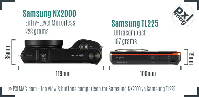 Samsung NX2000 vs Samsung TL225 top view buttons comparison