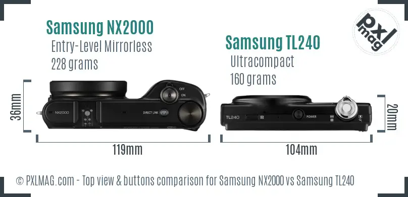 Samsung NX2000 vs Samsung TL240 top view buttons comparison