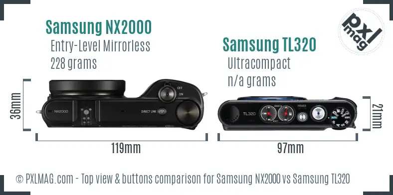 Samsung NX2000 vs Samsung TL320 top view buttons comparison Samsung NX2000 vs Samsung TL320 top view buttons comparison