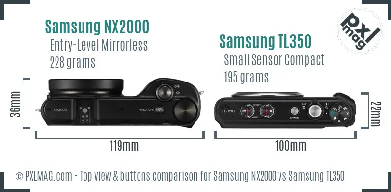 Samsung NX2000 vs Samsung TL350 top view buttons comparison