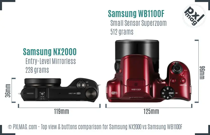 Samsung NX2000 vs Samsung WB1100F top view buttons comparison