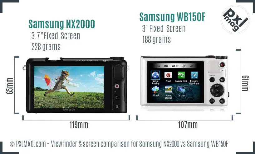 Samsung NX2000 vs Samsung WB150F Screen and Viewfinder comparison