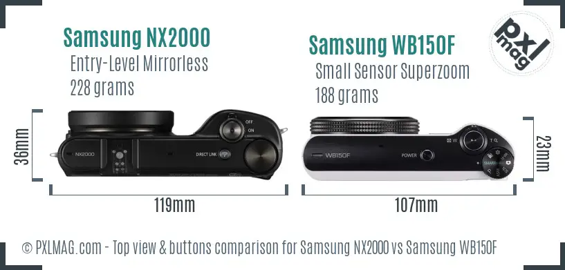 Samsung NX2000 vs Samsung WB150F top view buttons comparison