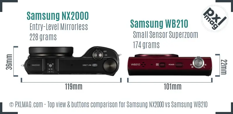 Samsung NX2000 vs Samsung WB210 top view buttons comparison Samsung NX2000 vs Samsung WB210 top view buttons comparison