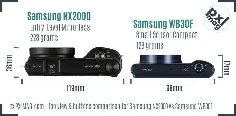 Samsung NX2000 vs Samsung WB30F top view buttons comparison