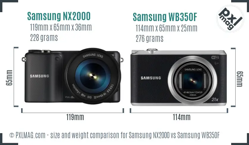 Samsung NX2000 vs Samsung WB350F size comparison