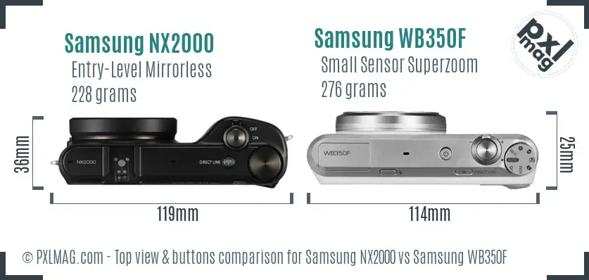 Samsung NX2000 vs Samsung WB350F top view buttons comparison