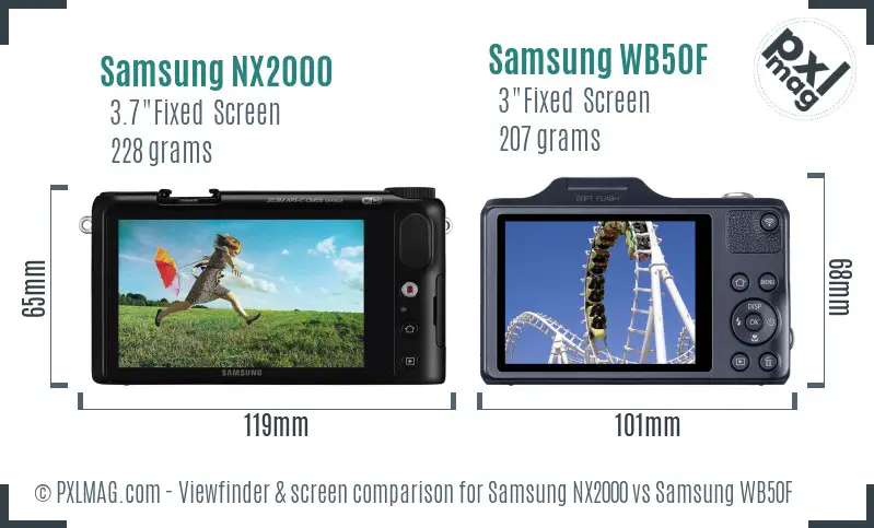 Samsung NX2000 vs Samsung WB50F Screen and Viewfinder comparison